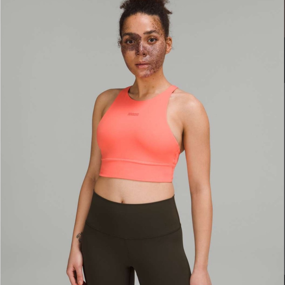 Lululemon High Neck Energy Longline Bra Raspberry Cream Size 6